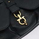 Salvatore Ferragamo Gancini Shoulder Bag Leather Black Gold Auth 127449-17