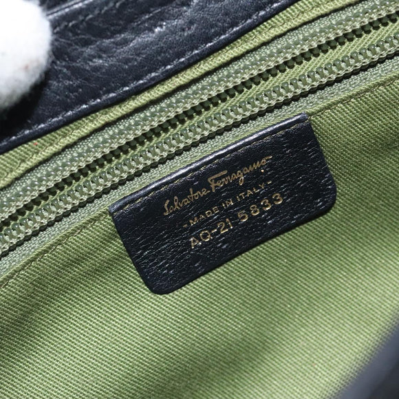 Salvatore Ferragamo Gancini Shoulder Bag Leather Black Gold Auth 127449