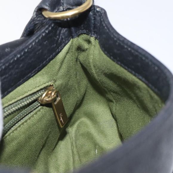 Salvatore Ferragamo Gancini Shoulder Bag Leather Black Gold Auth 127449