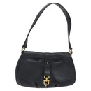 Salvatore Ferragamo Gancini Shoulder Bag Leather Black Gold Auth 127449-13