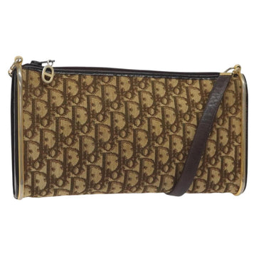 Christian Dior Trotter Canvas Shoulder Bag Brown Gold Auth 127452