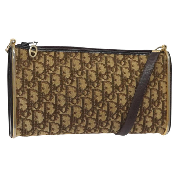 Christian Dior Trotter Canvas Shoulder Bag Brown Gold Auth 127452