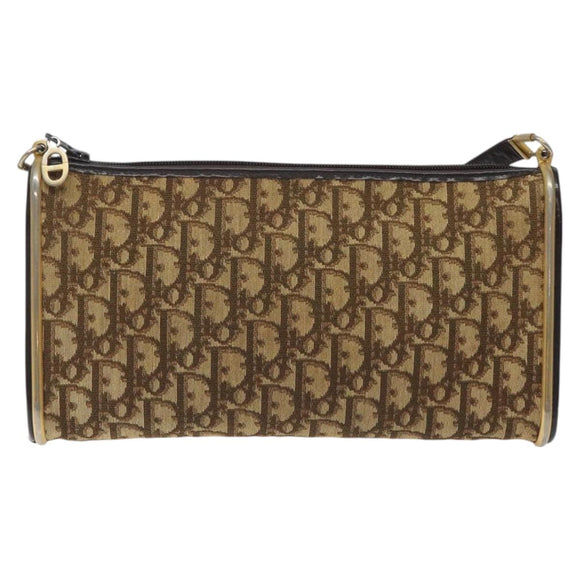 Christian Dior Trotter Canvas Shoulder Bag Brown Gold Auth 127452