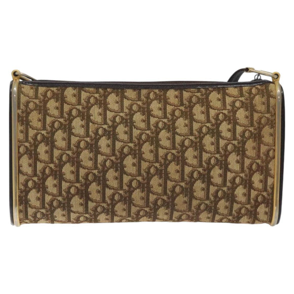 Christian Dior Trotter Canvas Shoulder Bag Brown Gold Auth 127452