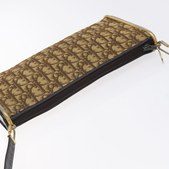 Christian Dior Trotter Canvas Shoulder Bag Brown Gold Auth 127452