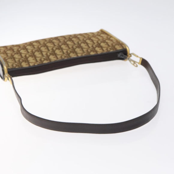 Christian Dior Trotter Canvas Shoulder Bag Brown Gold Auth 127452