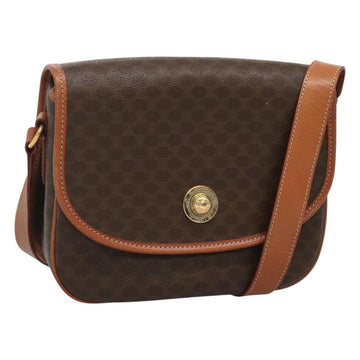 CELINE Macadam Canvas Shoulder Bag PVC Brown Gold Auth 127455