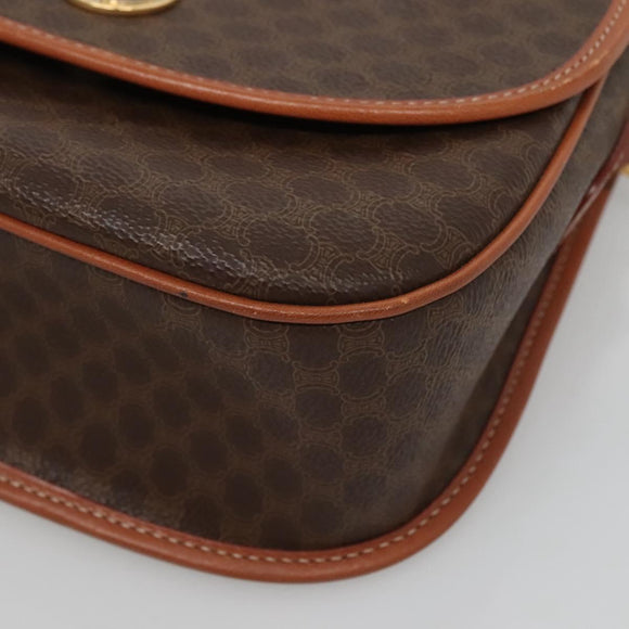 CELINE Macadam Canvas Shoulder Bag PVC Brown Gold Auth 127455