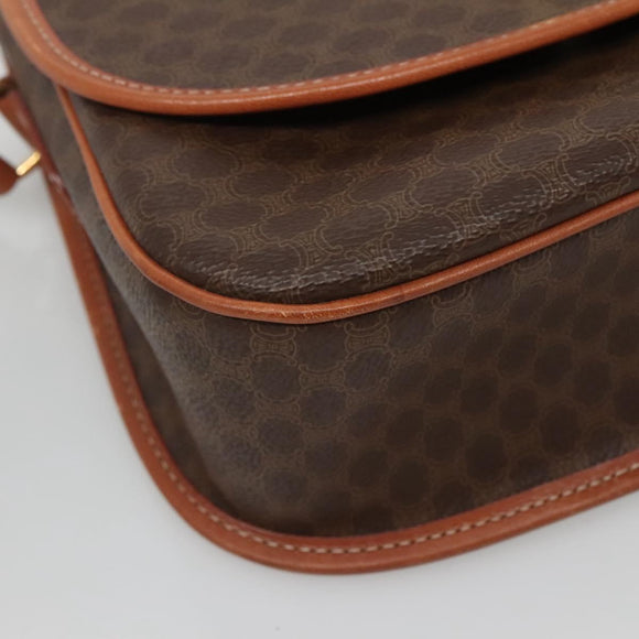 CELINE Macadam Canvas Shoulder Bag PVC Brown Gold Auth 127455