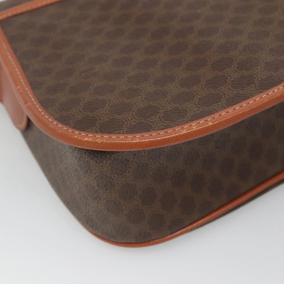 CELINE Macadam Canvas Shoulder Bag PVC Brown Gold Auth 127455