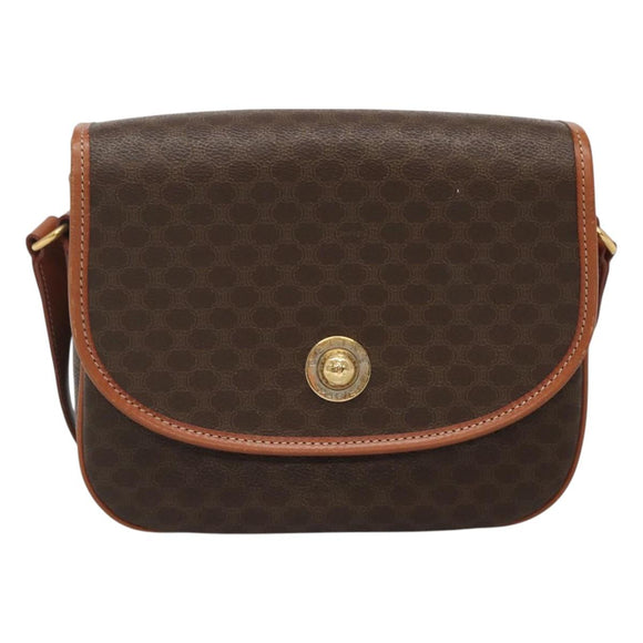 CELINE Macadam Canvas Shoulder Bag PVC Brown Gold Auth 127455