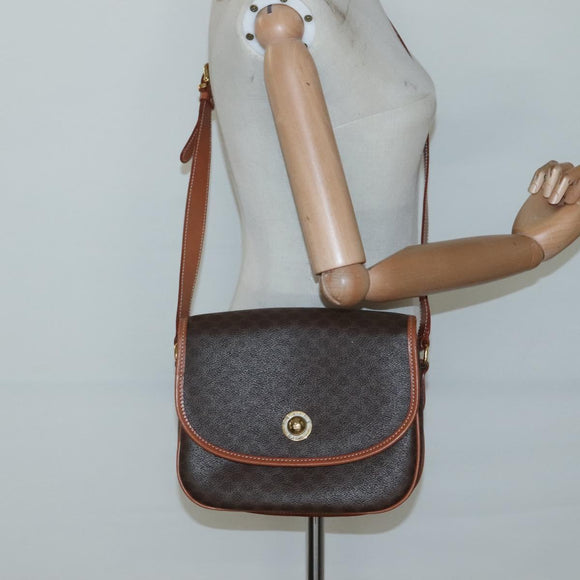 CELINE Macadam Canvas Shoulder Bag PVC Brown Gold Auth 127455