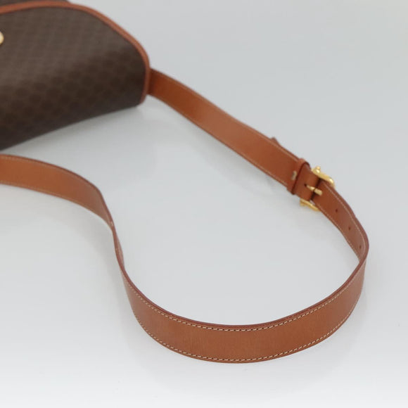 CELINE Macadam Canvas Shoulder Bag PVC Brown Gold Auth 127455
