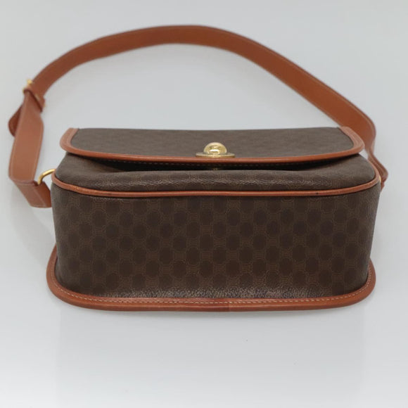 CELINE Macadam Canvas Shoulder Bag PVC Brown Gold Auth 127455