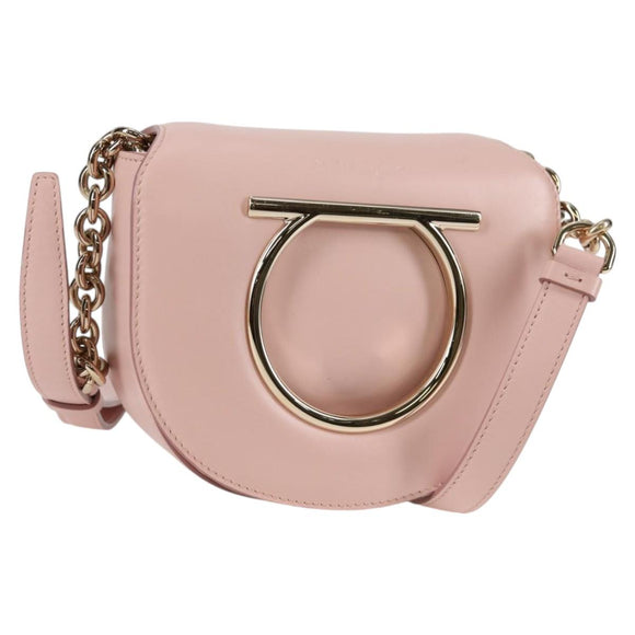 Salvatore Ferragamo Gancini Shoulder Bag Leather Pink Gold Auth 127475M