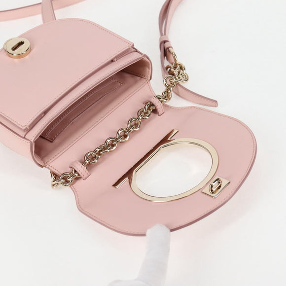 Salvatore Ferragamo Gancini Shoulder Bag Leather Pink Gold Auth 127475M