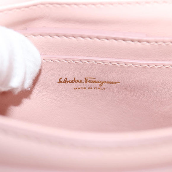 Salvatore Ferragamo Gancini Shoulder Bag Leather Pink Gold Auth 127475M