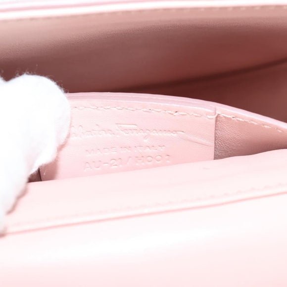 Salvatore Ferragamo Gancini Shoulder Bag Leather Pink Gold Auth 127475M