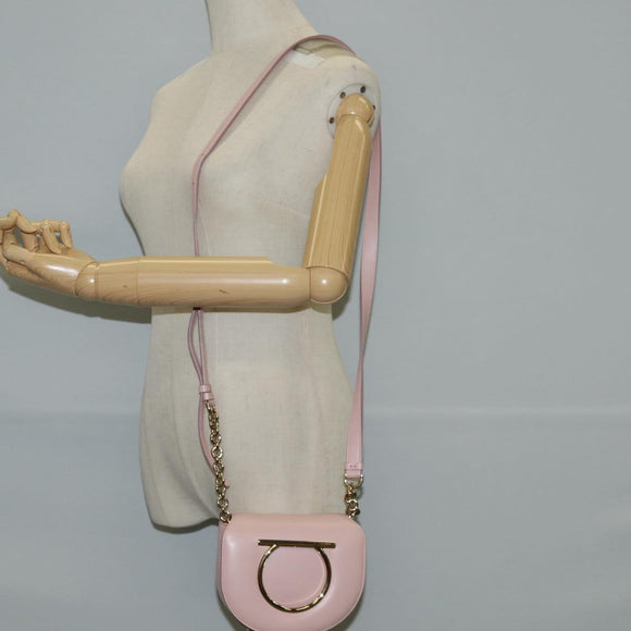 Salvatore Ferragamo Gancini Shoulder Bag Leather Pink Gold Auth 127475M
