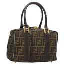 FENDI Zucca Canvas Hand Bag 2way Black Brown gold Auth 127476-1