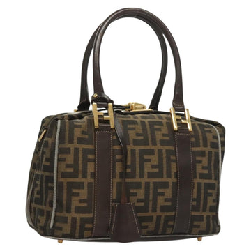 FENDI Zucca Canvas Hand Bag 2way Black Brown gold Auth 127476