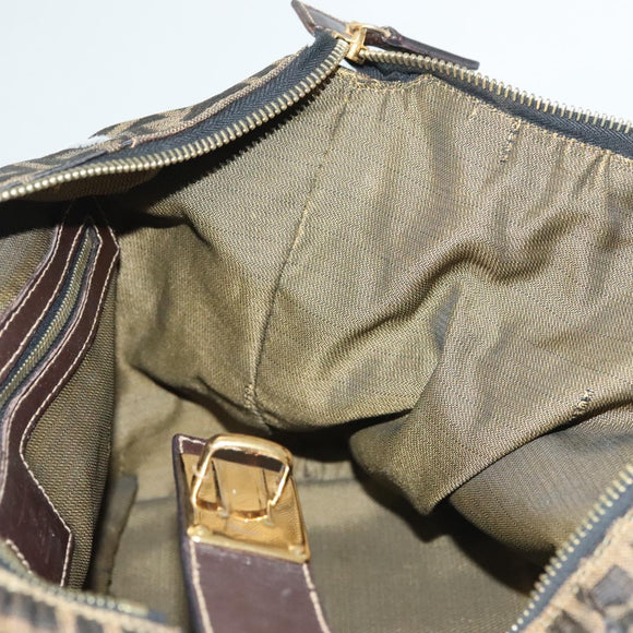 FENDI Zucca Canvas Hand Bag 2way Black Brown gold Auth 127476