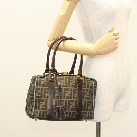 FENDI Zucca Canvas Hand Bag 2way Black Brown gold Auth 127476