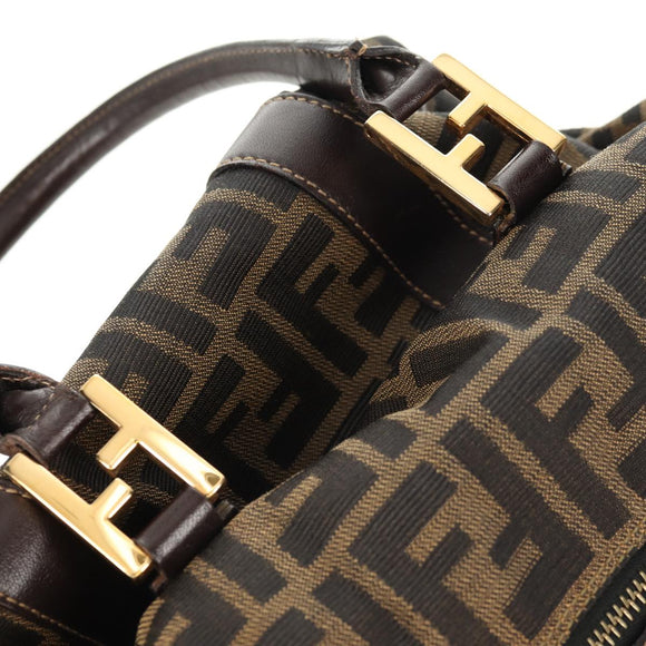 FENDI Zucca Canvas Hand Bag 2way Black Brown gold Auth 127476