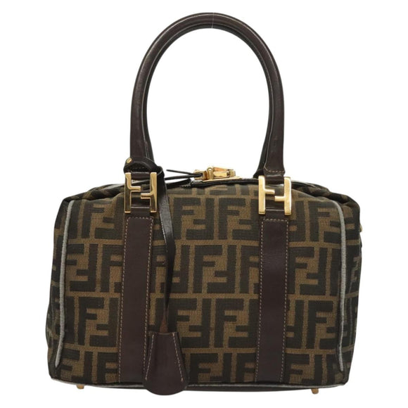 FENDI Zucca Canvas Hand Bag 2way Black Brown gold Auth 127476