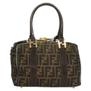 FENDI Zucca Canvas Hand Bag 2way Black Brown gold Auth 127476-2
