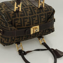 FENDI Zucca Canvas Hand Bag 2way Black Brown gold Auth 127476-6