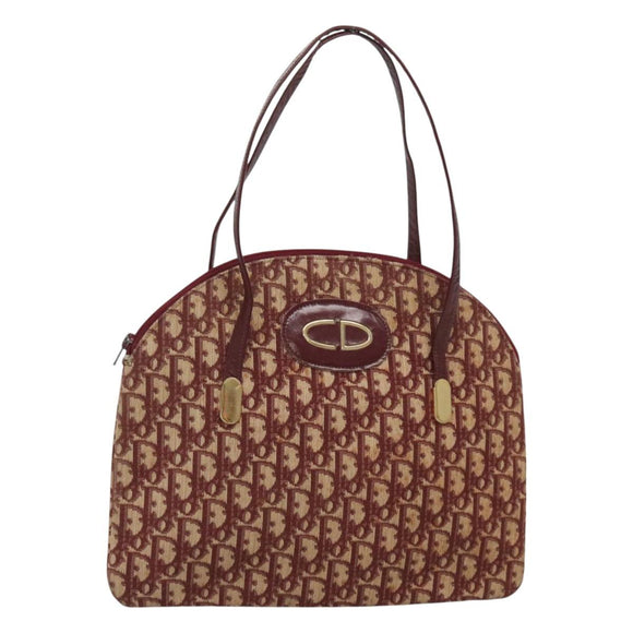 Christian Dior Trotter Canvas Shoulder Bag Red Gold Auth 127478