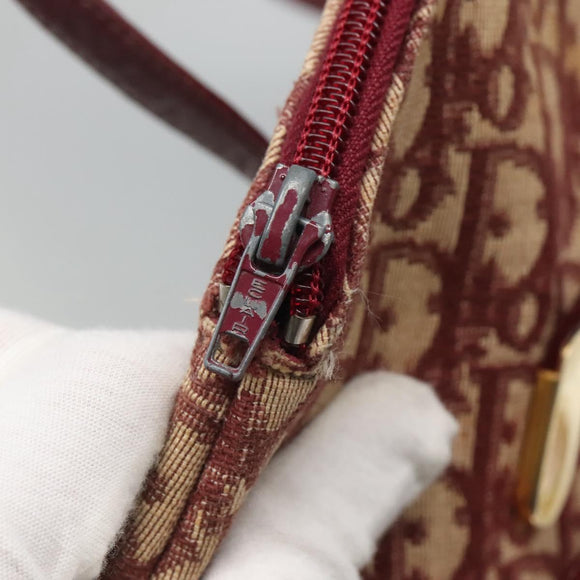 Christian Dior Trotter Canvas Shoulder Bag Red Gold Auth 127478