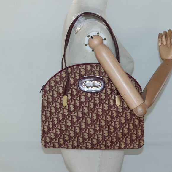 Christian Dior Trotter Canvas Shoulder Bag Red Gold Auth 127478