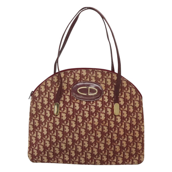 Christian Dior Trotter Canvas Shoulder Bag Red Gold Auth 127478
