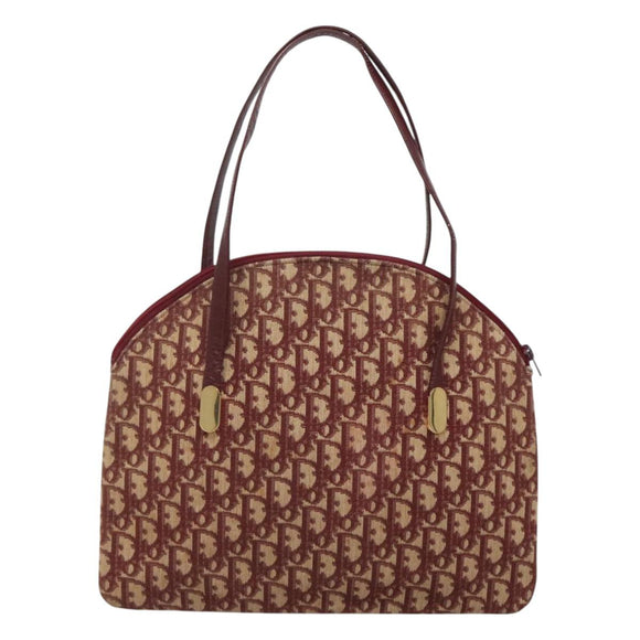 Christian Dior Trotter Canvas Shoulder Bag Red Gold Auth 127478