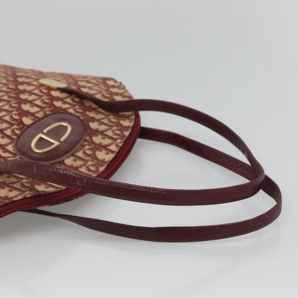 Christian Dior Trotter Canvas Shoulder Bag Red Gold Auth 127478