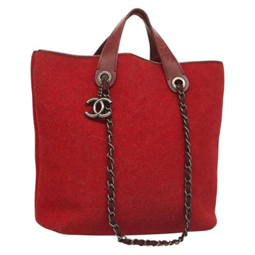 CHANEL Matelasse Chain Shoulder Bag Wool 2way Red CC Auth 127480