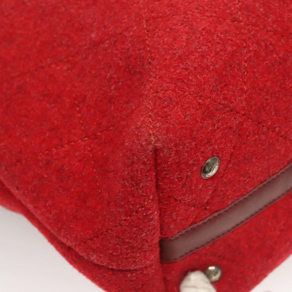 CHANEL Matelasse Chain Shoulder Bag Wool 2way Red CC Auth 127480