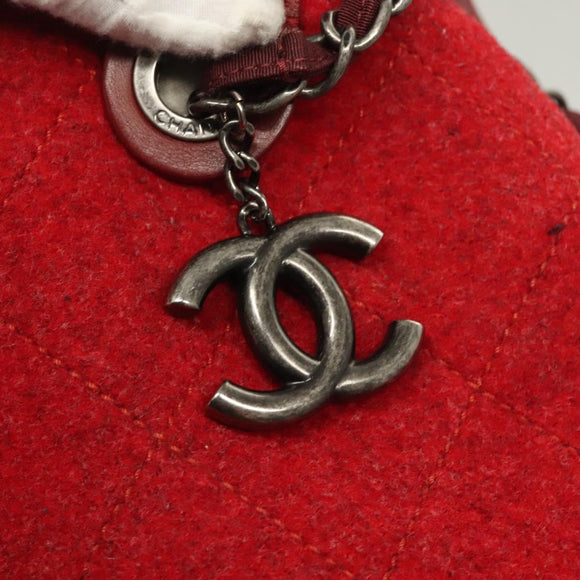 CHANEL Matelasse Chain Shoulder Bag Wool 2way Red CC Auth 127480