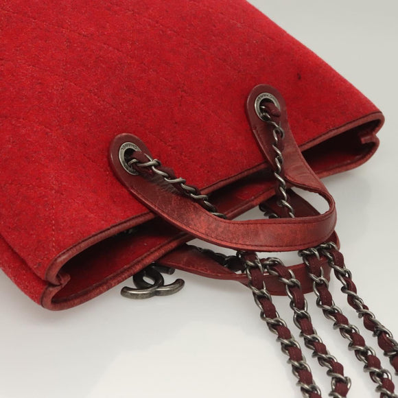 CHANEL Matelasse Chain Shoulder Bag Wool 2way Red CC Auth 127480