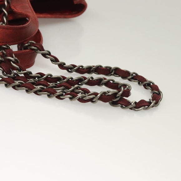 CHANEL Matelasse Chain Shoulder Bag Wool 2way Red CC Auth 127480