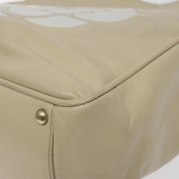 CHANEL Camelia Shoulder Bag Leather Ivory CC Auth 127482