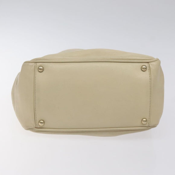 CHANEL Camelia Shoulder Bag Leather Ivory CC Auth 127482