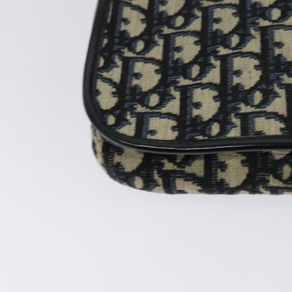 Christian Dior Trotter Canvas Shoulder Bag Navy Gold Auth 127500