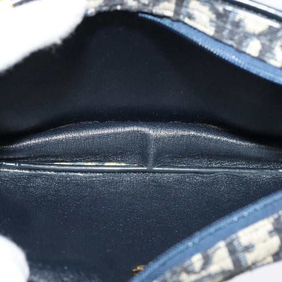 Christian Dior Trotter Canvas Shoulder Bag Navy Gold Auth 127500