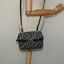 Christian Dior Trotter Canvas Shoulder Bag Navy Gold Auth 127500-19