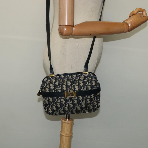Christian Dior Trotter Canvas Shoulder Bag Navy Gold Auth 127500