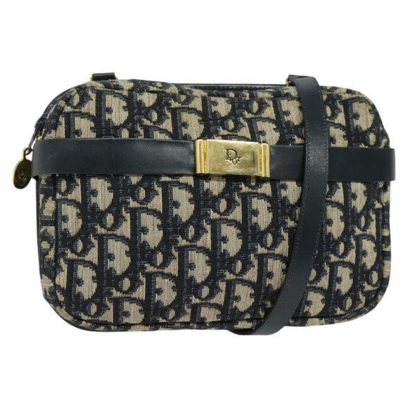 Christian Dior Trotter Canvas Shoulder Bag Navy Gold Auth 127500