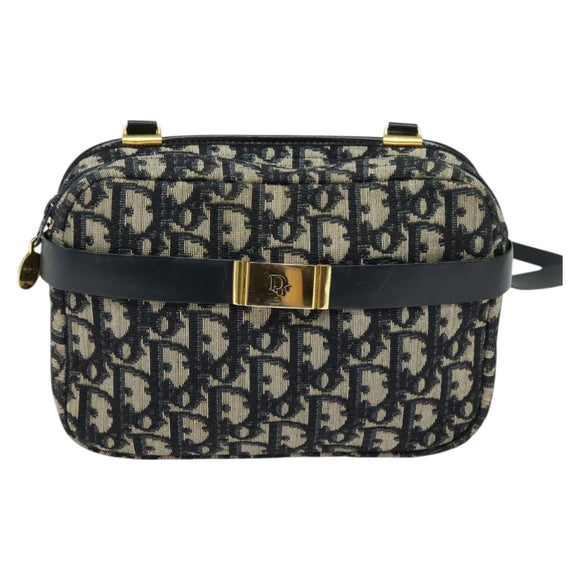 Christian Dior Trotter Canvas Shoulder Bag Navy Gold Auth 127500